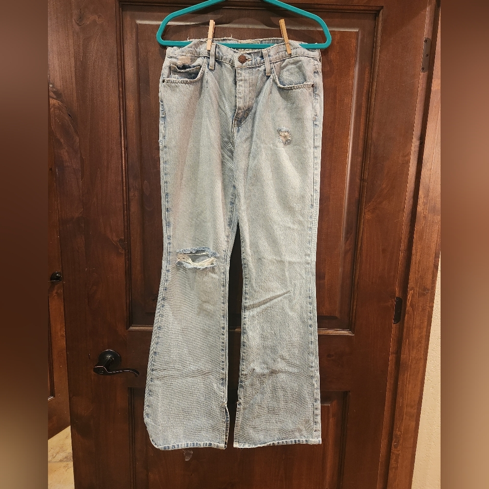 Current/Elliott Light Blue Distressed Flare Jeans